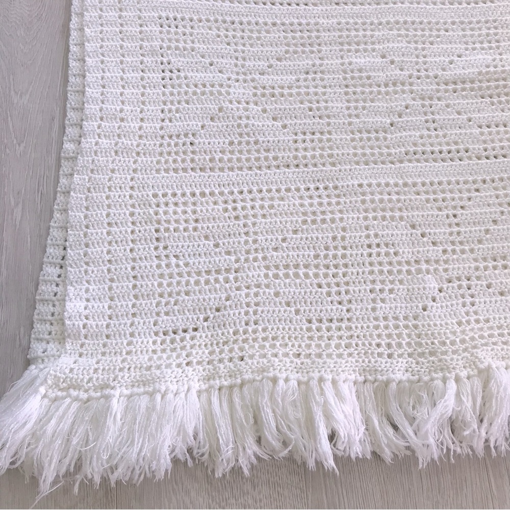 Handmade Floral Crochet Fringe Throw